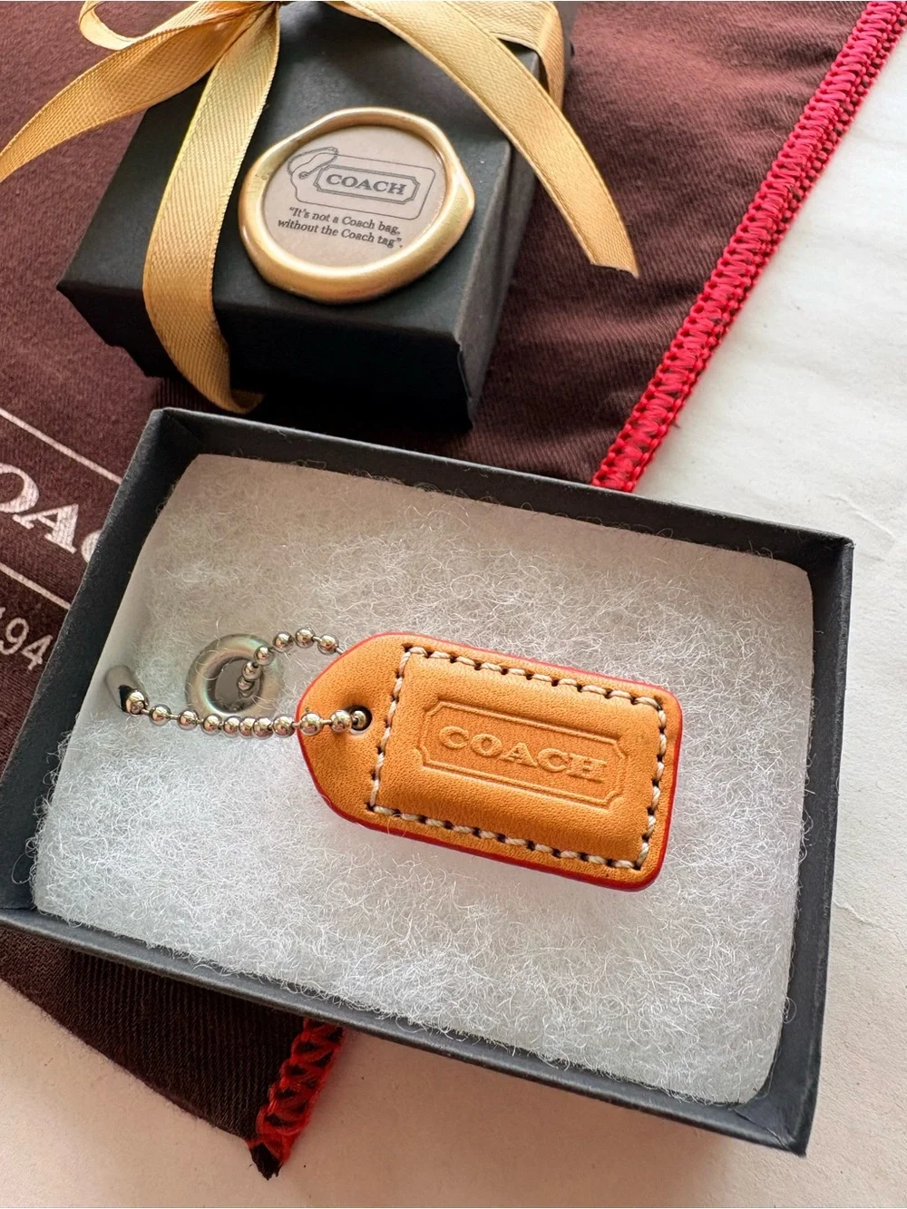 RARE Coach DBL-Sided Virgin Vachetta Red Orange HTF Y2K Hang Tag Charm